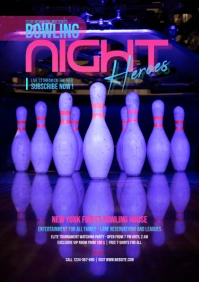Purple Futuristic Bowling Flyer A3 template