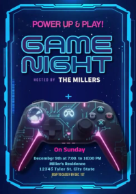 Purple Futuristic Computer Game Night  A4 template