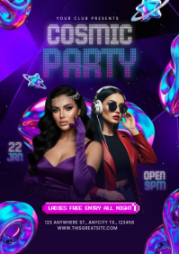 Purple Futuristic Cosmic Party A4 template
