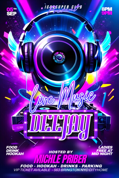 Purple Futuristic Deejay Live Music Party Premium Template Poster Plakkaat