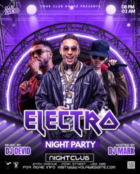 Purple Futuristic Electro Party Flyer Instagram Portrait template