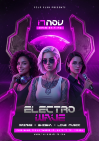Purple Futuristic Electrowave Night Party A4 template