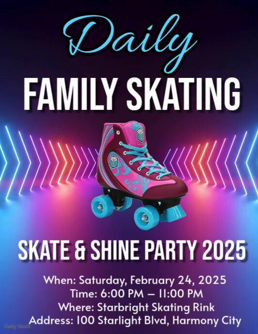 Purple Futuristic Family Skating Night Flyers, Skating Day Poster, Skating Event, Skating Flyers, Sk 传单(美国信函) template