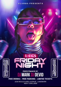 Purple Futuristic Friday Night Party Flyer A1 template