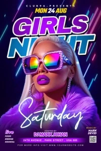 Purple Futuristic Girls Night Party Flyer Poster โปสเตอร์ template