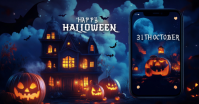 Purple Futuristic Happy Halloween Wish Facebook Shared Image Obraz udostępniany na Facebooku template