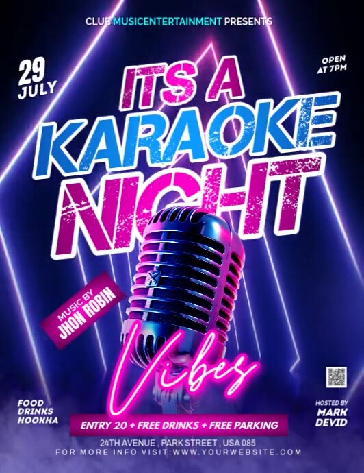 Purple Futuristic Karaoke Night Party Video Ads  Flyer (us Letter) template