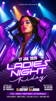 Purple Futuristic Ladies Night Party Flyer Instagram Story template