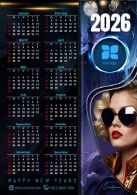 Purple Futuristic Luxury 2026 Calendar Template – Elegant & Stylish Design A2