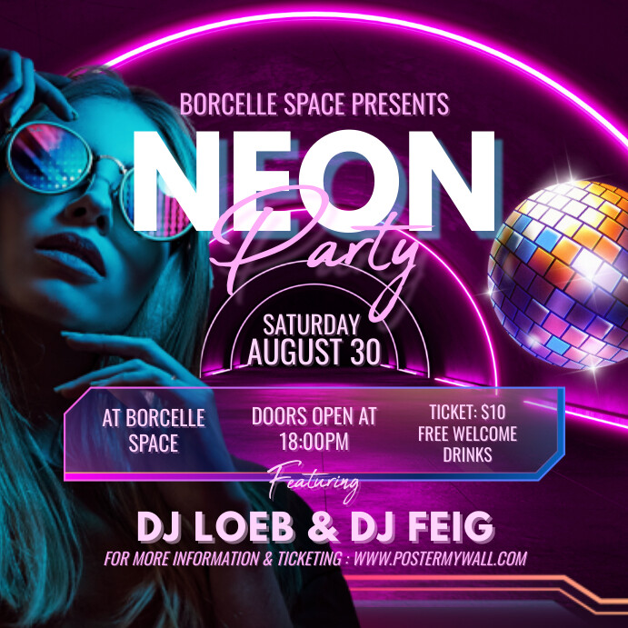 Purple Futuristic Neon Party Square (1:1) template