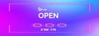 Purple Futuristic Neon We Are Open Facebook Cover Video  Facebook Cover Photo template