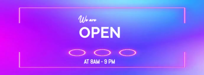 Purple Futuristic Neon We Are Open Facebook Cover Video Facebook Cover Photo template