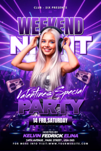 Purple Futuristic Night Club Party Flyer Poster Iphosta template