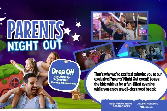 Purple Futuristic Parents Night Out Poster Plakkaat template
