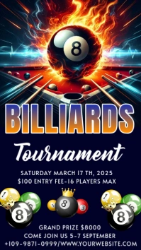 Purple Futuristic Pool Billiards Tournament Announcement Whatsapp Status template