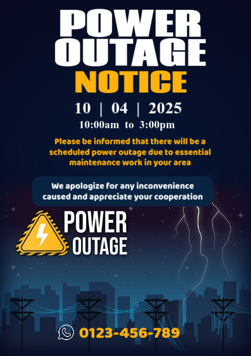 Purple Futuristic Power Outage Notice A3 Template | PosterMyWall