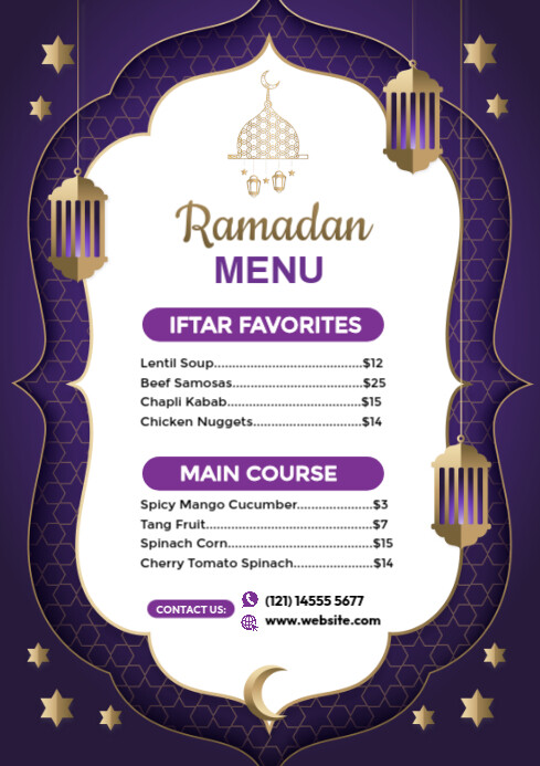 Purple Futuristic Ramadan Iftar Menu A4 template