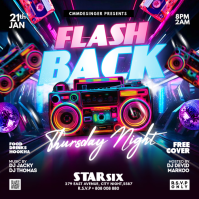 Purple Futuristic Retro 90s Party Party Flyer Instagram Post template