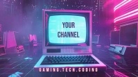 Purple Futuristic Youtube Banner Video Retro template