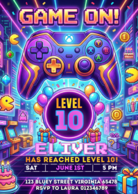 Purple Video Game Party A6 Template | PosterMyWall