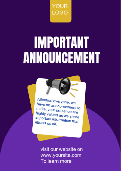 Purple Geometric Important Announcement Poster Flyer  A4 template