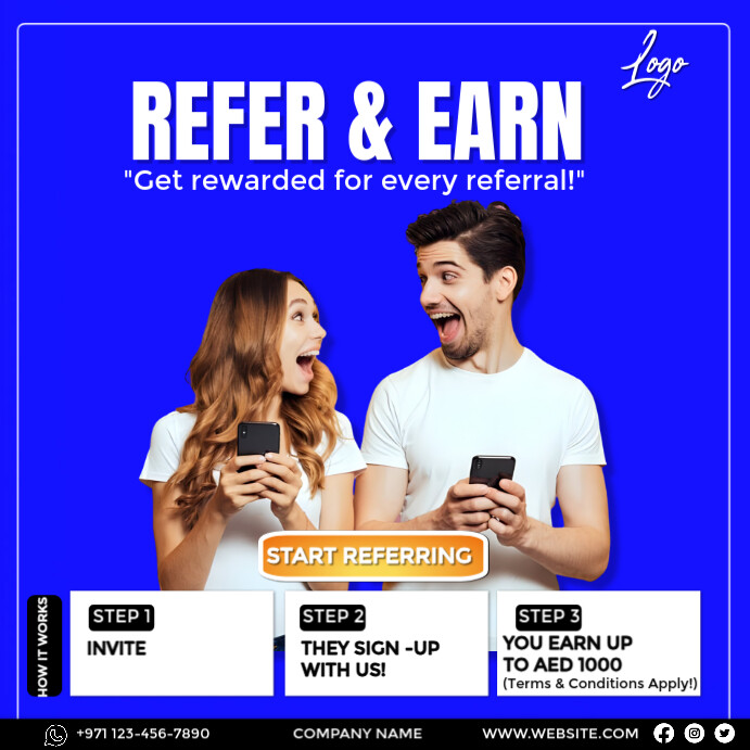 Purple Geometric Referral Reward Promo Square (1:1) Template | PosterMyWall