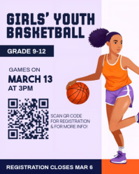 Purple Girls' Youth Basketball Flyer & Social Media Graphic Instagram Portrait template