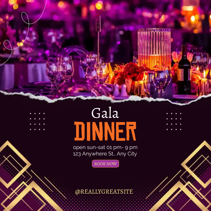 Post Design Dinner Purple Gold Modern Gala Dinner Instagram Post Template | PosterMyWall