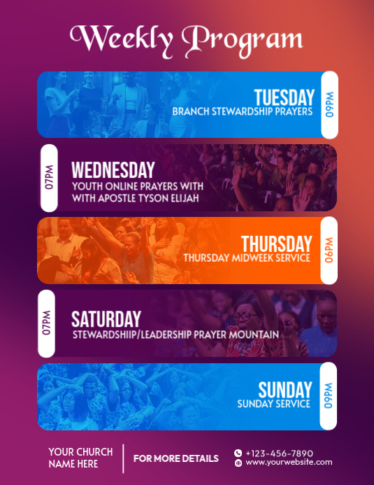 Program Church Temlate Purple Gradient Church Weekly Program Flyer Template | PosterMyWall