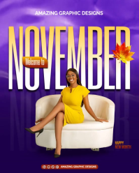 Purple Gradient Happy New Month November  Instagram Portrait template