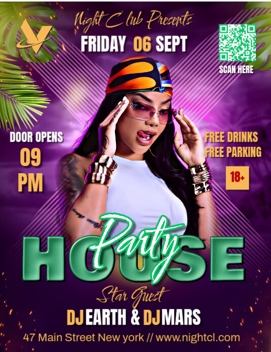 Purple Gradient House Party Night Club Flyer (us Letter) Pamflet (VSA Brief) template