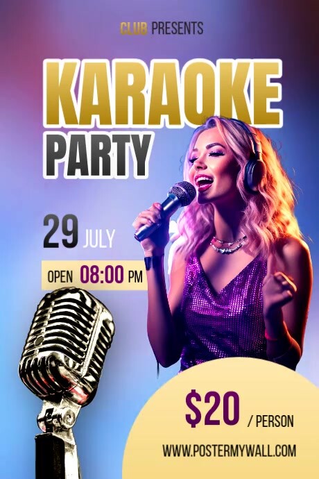 Purple Gradient Karaoke Party Poster Plakkaat template