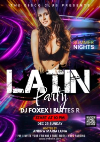 Purple Gradient Latin Night Party Flyer  A2 template