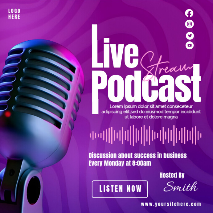 Purple Gradient Live Podcast Stream  Square (1:1) template