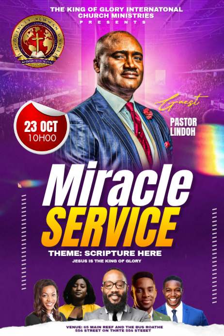 Purple Gradient Miracle Service Church Event Poster Template | PosterMyWall