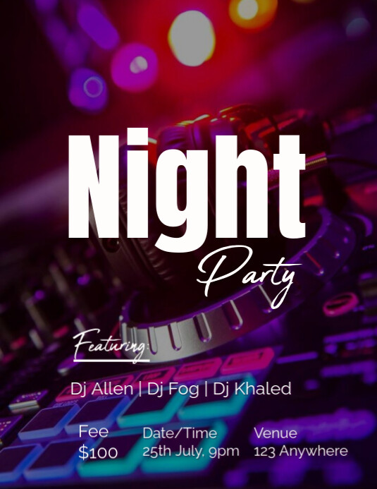 Purple Gradient Night Party  Flyer (us Letter) Pamflet (VSA Brief) template