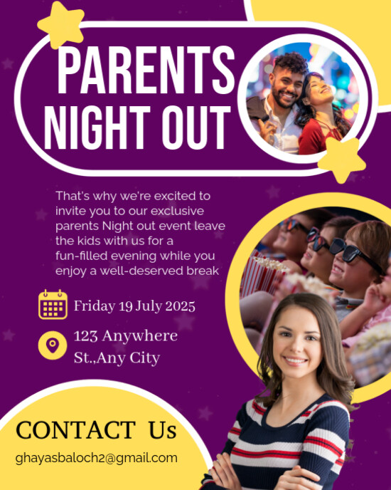 Purple Gradient Parents Night Out 2025 Instagram Portrait template