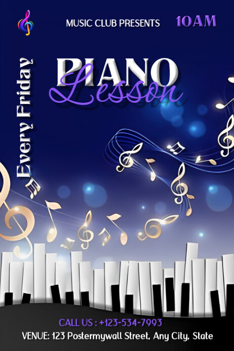 Plantilla de Purple Gradient Piano Lesson Poster | PosterMyWall