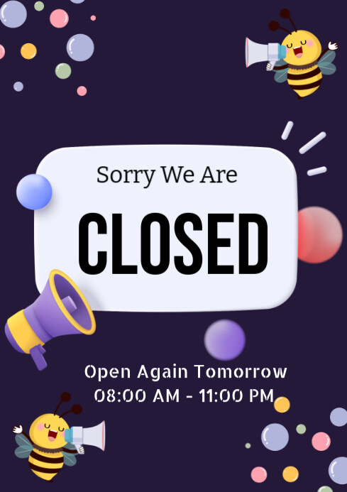 Copy of Purple Gradient Sorry We Are Closed A4 | PosterMyWall