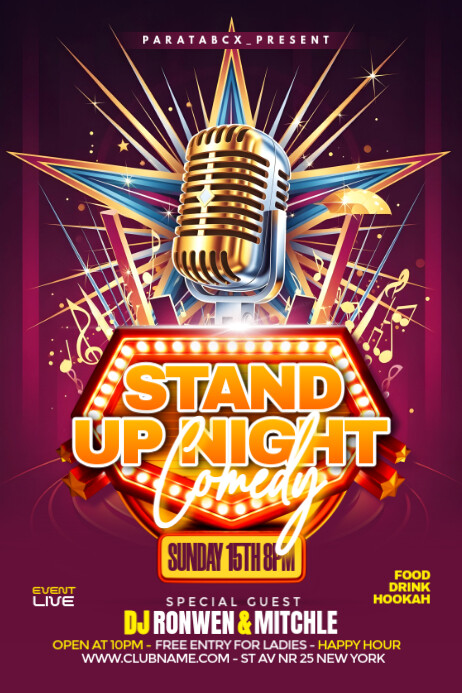 Purple Gradient Standup Night Comedy Party Invitation Template  Poster Plakkaat