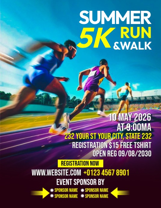 Purple gradient summer 5k run & walk flyer Template | PosterMyWall
