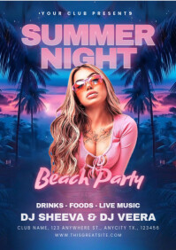 Purple Gradient Summer Night Beach Party A4 template