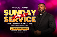 Black Church Service Banner 4' × 6' Template