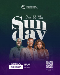 Purple Gradient Sunday Service Flyer Design Instagram Portrait template