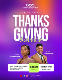สีม่วง Thanksgiving Service Flyer Template