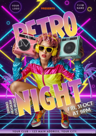 Purple Grunge Retro Night Party Invitation A4 template