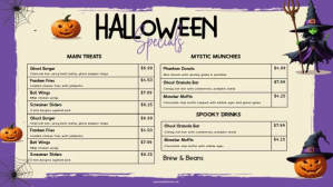 Purple Halloween Fast Food Menu Digitalt display (16:9) template