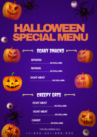 Purple Halloween Food Flyer A3 template