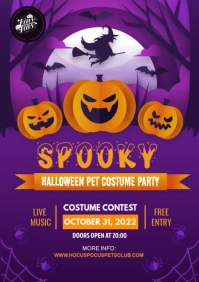 Purple Halloween Pet Costume Party Flyer A4 template