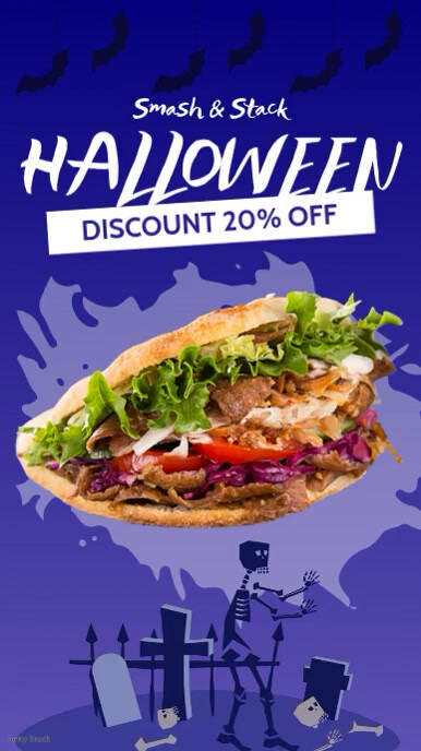 Purple Halloween Restaurant discount story template